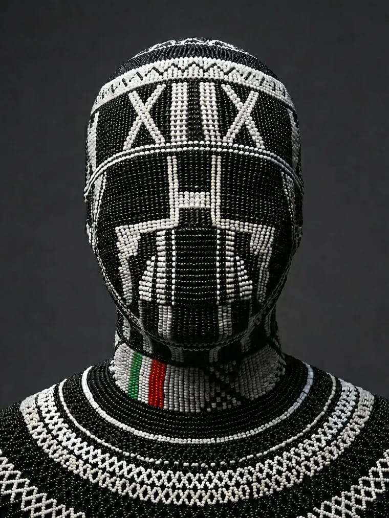 Generated artist render - beaded mask close-up